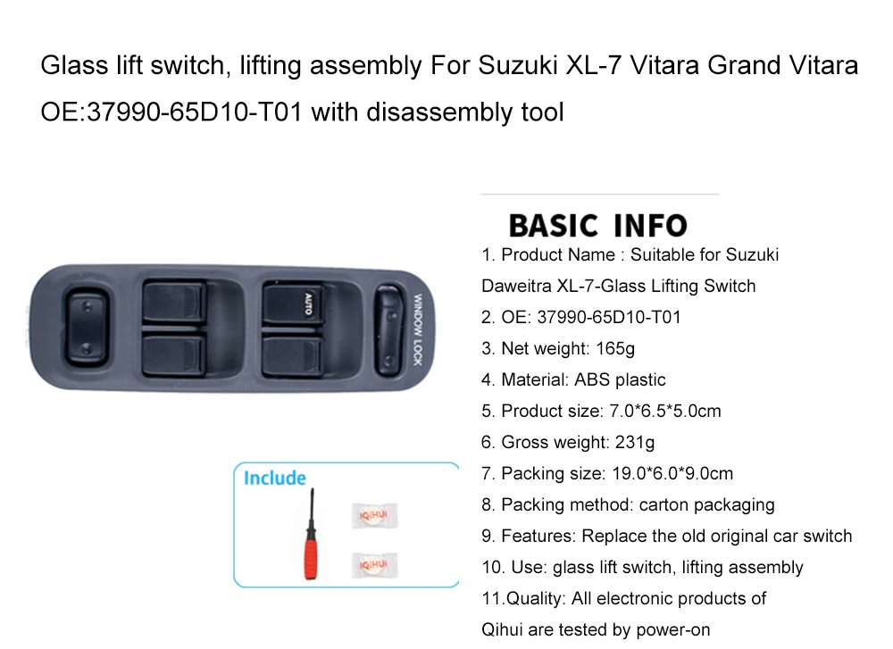 Подъемный переключатель из стекла, подъемный узел для Suzuki XL-7 Vitara Grand Vitara OE: 37990-65D10-T01 с инструментом для разборки