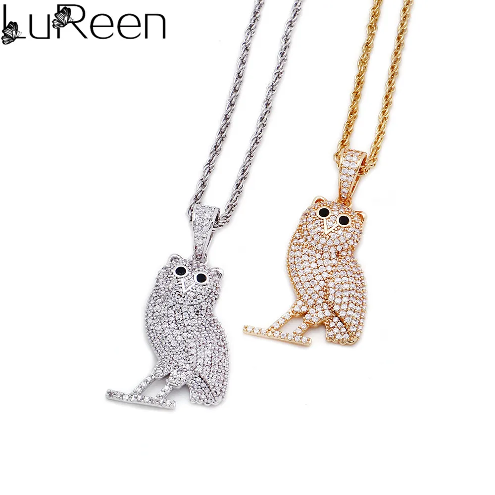 LuReen AAA кубический циркон сова кулон ожерелье микро проложить CZ камень животное