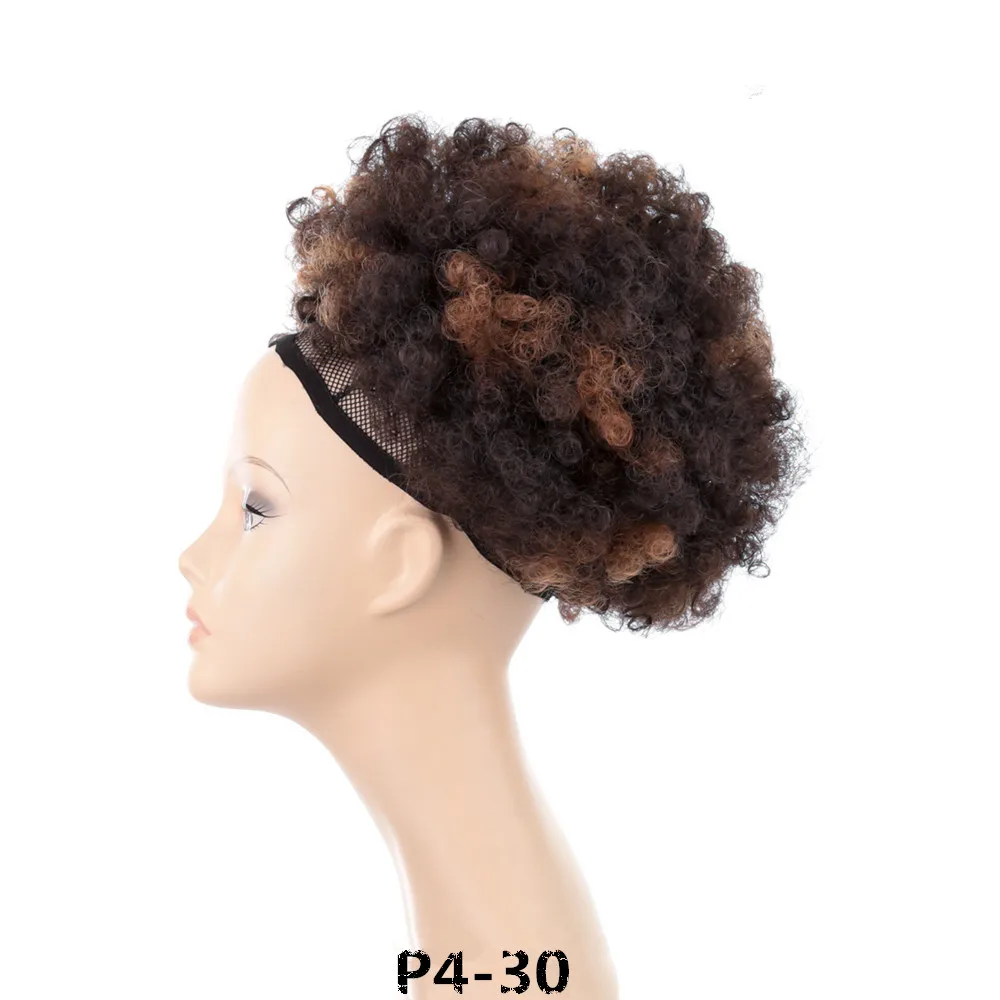10 дюймов короткие синтетические волосы пучок шнурок конский хвост афро слоеный шиньон для черных женщин Курчавые Кудрявые волосы для наращивания на заколках