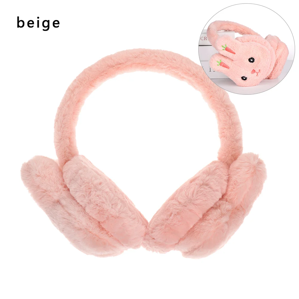 beige 2 Брендовые плюшевые женские зимние наушники, теплые наушники, наушники для девочек, наушники из искусственного меха с кроличьими ушками, дизайнерские наушники для защиты ушей - Цвет: beige 2