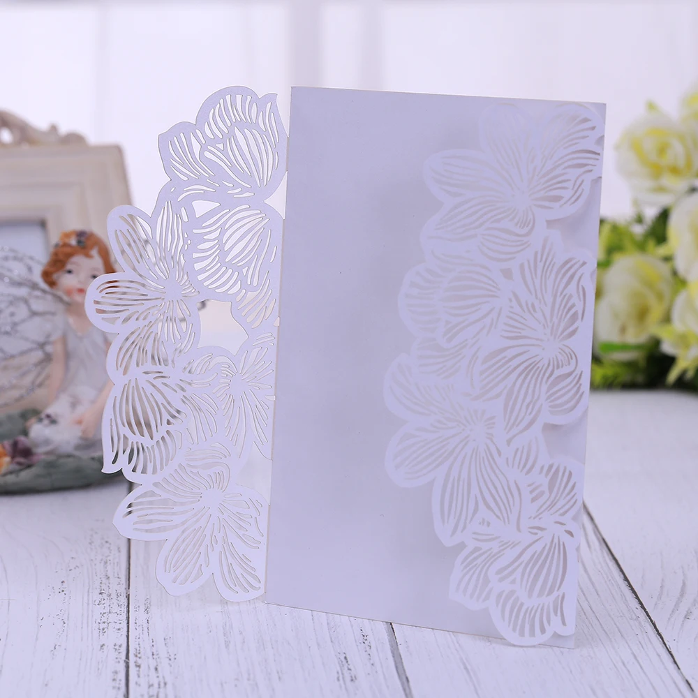  5 sets Laser Cut Wedding Invitations with Envelopes with Blank Printable Paper Wedding Bridal Showe - 4000427781271