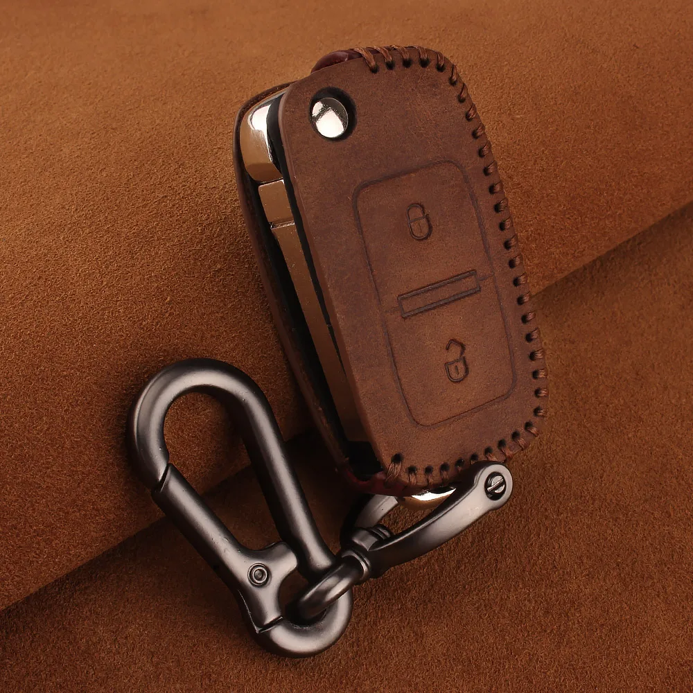 Кожаный чехол KEYYOU для ключа с дистанционным управлением кнопкой 2/3 Volkswagen VW Passat Polo