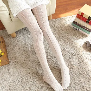 

Women Knitted Cotton Pantyhose Girls Solid Color Tights Stockings Fashion Winter Autumn Warm Crochet Pantyhose Women Clothing