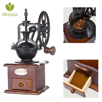 

Classical Wooden Manual Coffee Grinder Hand Cast iron Retro Handmade Coffee Beans Spice Mini Burr Mill Grinders Kitchen Tool