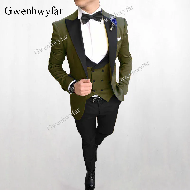 Gwenhwyfar(пиджак+ жилет+ брюки) Мужская Свадебная одежда белого цвета осень стиль мужской модный шерстяной хлопковый костюм мужские свадебные костюмы - Цвет: color 1