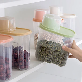 

Food Storage Box Bottle Plastic Clear Container Set with Pour Lids Kitchen Jars Dried Grains Tank 1.9L-2.5L