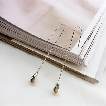 

RUIYI Real 925 Sterling Silver Fashion Women Water-drop Dangle Earrings Trendy Ear Lines Female Exquisite Delicate Drop Earrings