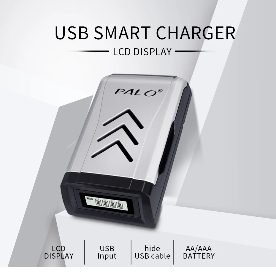 PALO Быстрая зарядка ЖК-дисплей умное зарядное устройство USB 4 слота для аккумуляторной батареи 1,2 в nicd nimh AA AAA aaa зарядное устройство