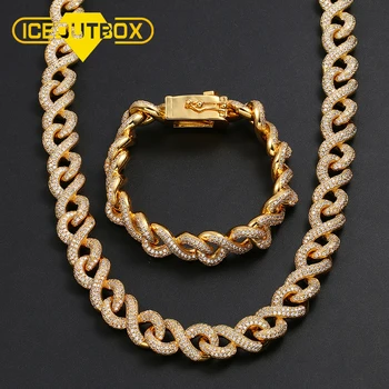 

New Personalized Design Iced Out Chain Crystal Necklace Copper Infinity Symbol Chain Bracelelt Neckalce Jewelry Set Men's Gifts
