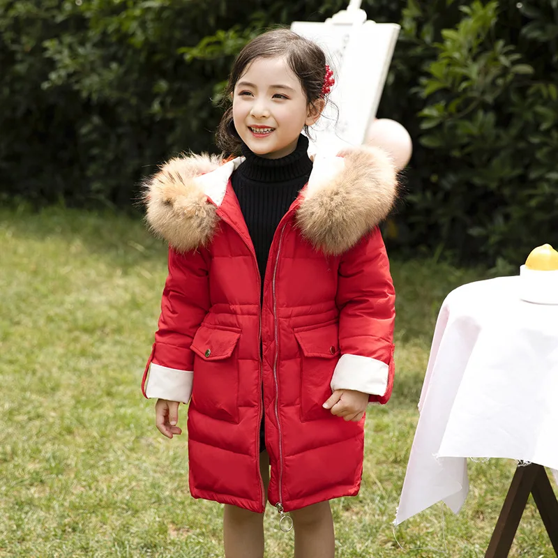Olekid/Коллекция года, зимняя куртка для девочек утепленная пуховая куртка с капюшоном для маленьких девочек возрастом от 1 года до 7 лет, верхняя одежда для маленьких девочек зимний комбинезон - Цвет: Красный