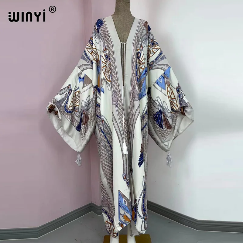 

Новинка 2021, милое женское хлопковое бикини WINYI, Розовое женское платье-кимоно с принтом в стиле бохо, с поясом, женская пляжная туника, Платья с запахом