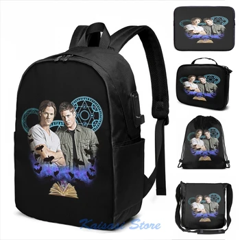 

Devils Gate- Supernatural - Sam & Dean USB Charge Backpack men School bags Women bag Travel laptop bag