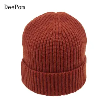 

DeePom Soft Wool Double Knitting Thick Bonnet Beanie Cap Solid Warm Winter Hats For Women's Cap Skullies Beanies Female Hat