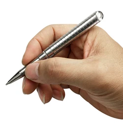 Stylo tactique Mini autodéfense en alliage de titane, brise verre d'urgence, avec recharge de bille noire pour l'écriture, argent 