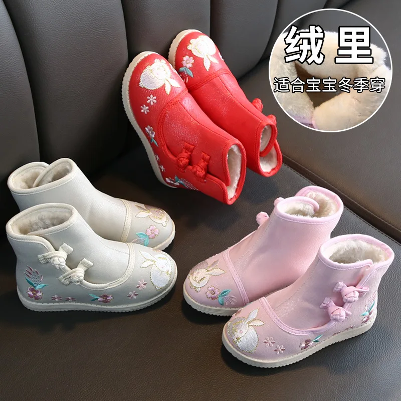 

2019 Autumn And Winter New Style Girls' Boots CHILDREN'S Ankle Boots Single Cotton Boots Embroidery Cotton-padded Shoes Chinese
