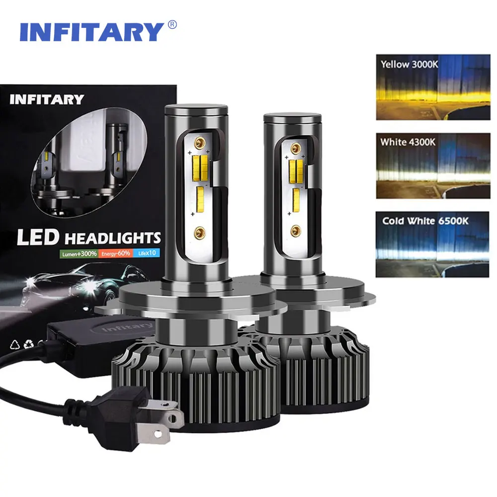 Infitary H4 H7 LED 3 Color Changing Car Headlights Fog Lights 3000K 4500K 6500K Flash 80W Auto Lamps H1 H3 H11 9005 H13 2 PCS,led lights,led bulbs,led headlights,led car headlights