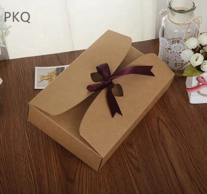 

20pcs 21.5*14*5cm Large Gift Box Packaging Paper Box With Ribbon Kraft Paper Gift Box Large Packaging Boxes