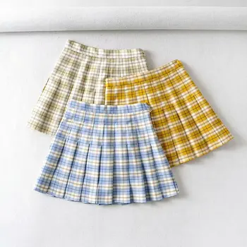 

2020 Harajuku Women Skirt Sexy plaid Pleated Skirts Fashion Mini Skirt Side Zipper High Waist skirts womens Casual Preppy Style