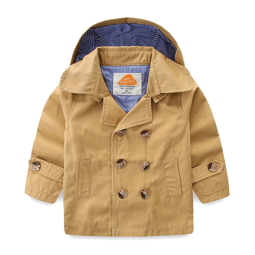 Mudkingdom Little Boys Hooded Trench Coats Fashion Double Breasted Kids Windbreaker