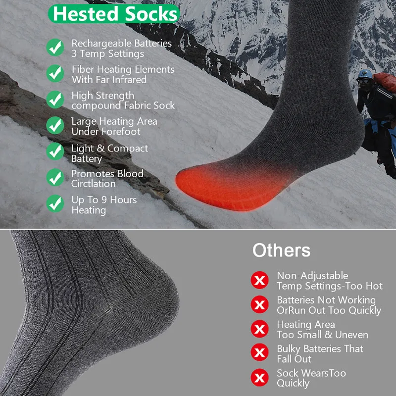 1pair Electric Heated Socks Battery Powered Men Women Winter Outdoor Foot Warmer Sock Heated Socks Battery Powered Men Women Wi