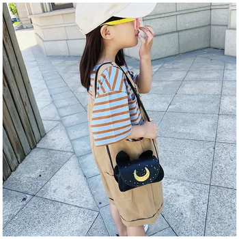

Little Girl's Handbag Stylish Moon Pattern Sequin Cross Body Bag with Cute Cat Ears Fashion High Capacity 2020
