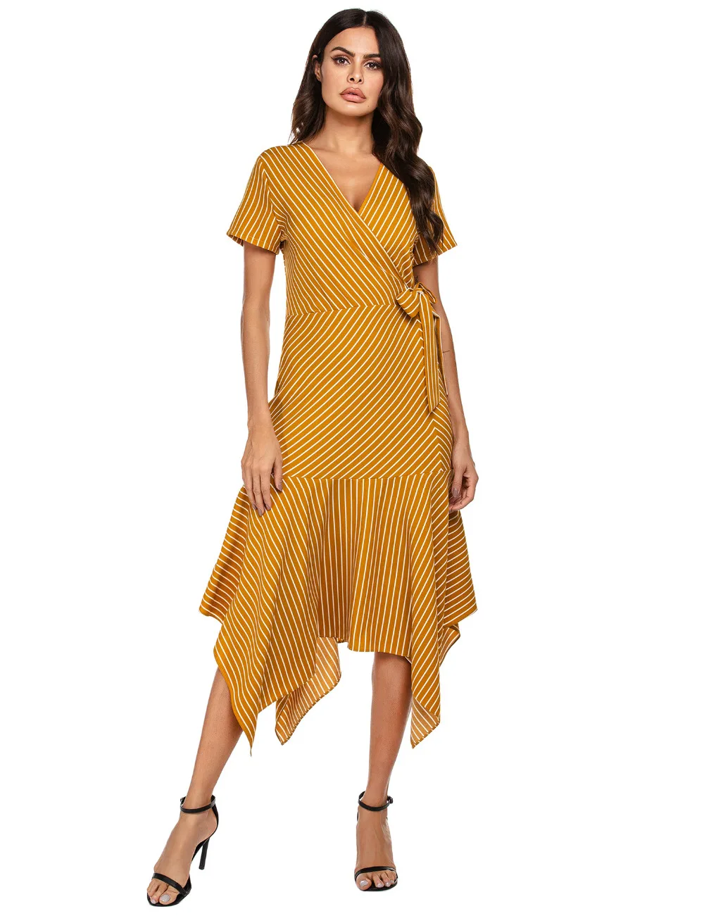 orange and white striped dress