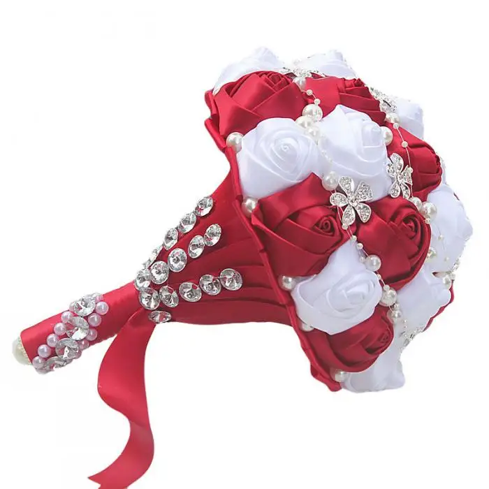 Wedding Bridal Bride Bouquet Wedding Holding Bouquet with Artificial Roses Lace Pearl Ribbon 899