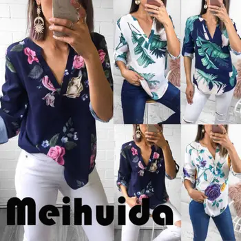

Womens Tops And Blouses Summer 3/4 Sleeve Chiffon Blouse Shirt Women Tops Ladies Work Wear Office Blusa Feminina Shirts