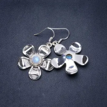 

Natural Rainbow Moonstone Handmade Unique 925 Sterling Silver Earrings 1.75" Y0491