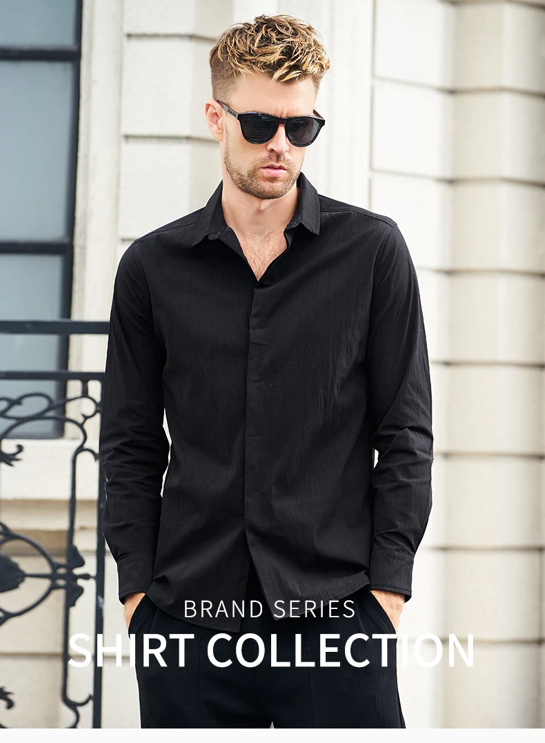 Enjeolon, бренд, Осенние хлопковые рубашки для мужчин, черные однотонные рубашки для мужчин, 3XL, блузка с длинным рукавом, рубашки для мужчин, CX2519-1