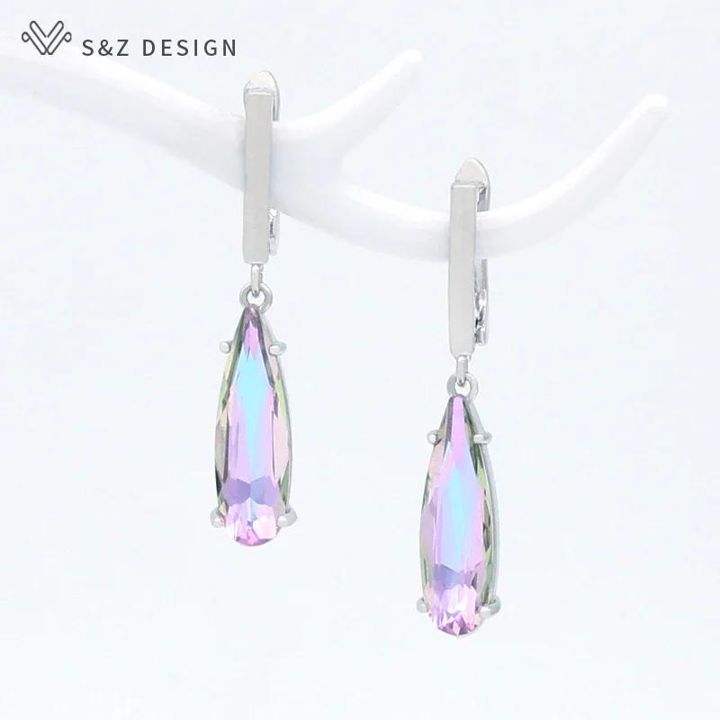 S&Z DESIGN Water Drop Shape Zircon Dangle Earrings for Women Fashion Wedding Earring Engagement Party Jewelry Accessories