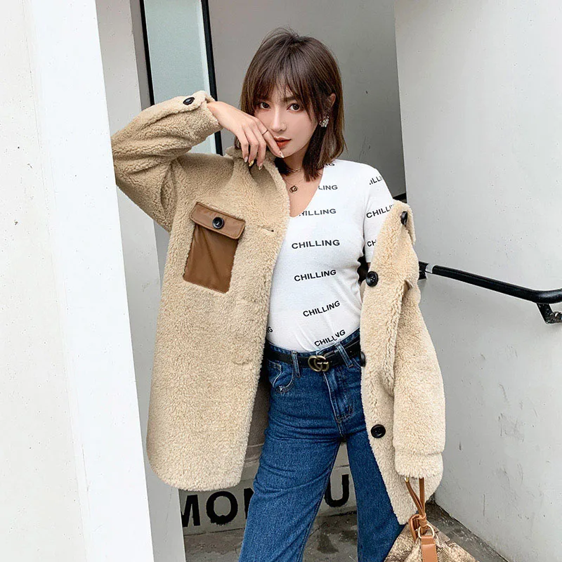beige Модное пальто куртка женская теплая шерстяное пальто Высокое качество Женская новая зимняя коллекция - Цвет: beige