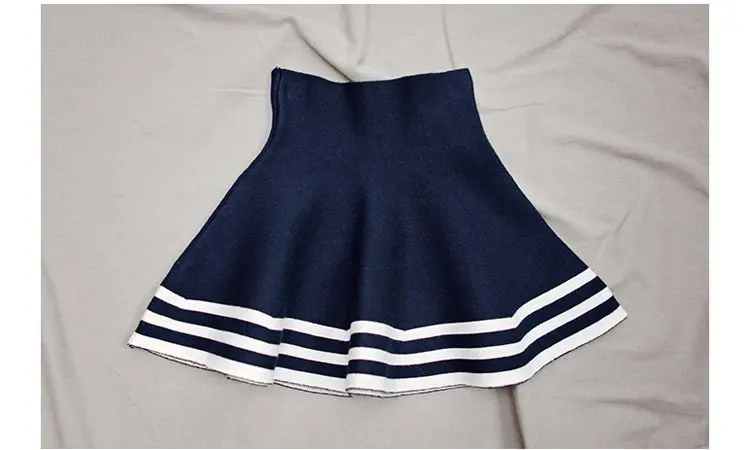 Spring Winter girls ruched skirt baby knitted skirt kids mini skirt children fashion skirt high waist navy striped 3 to 11 yrs