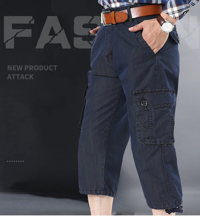 New Arrival Summer Cargo Pants Men Casual Cotton Calf-length Multi-pockets Men Pants Mid-waist Tactical Pants pantalones hombre