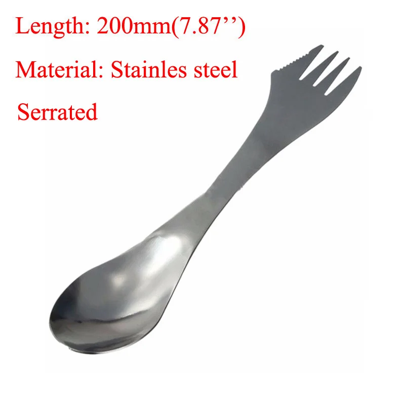 Stainless steel Походный рюкзак Посуда Spork вилка, ложка, посуда для путешествий Ti титановые походные столовые приборы для пикника длинная посуда портативные столовые приборы - Цвет: Stainless steel