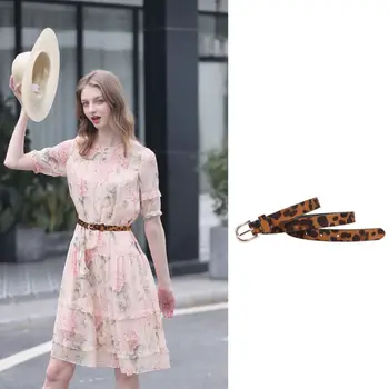 

Leopard Faux Leather Belt Casual Wild Lady Thin Belts Decorative Long Waistband