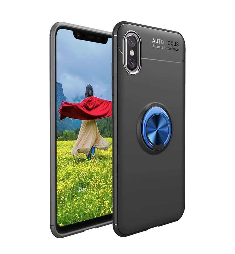 Black Blue Koosuk Мягкая силиконовая крышка для Vivo Y91i Y91C Y93S автомобильный держатель кронштейн палец кольцо Броня бампер мобильный телефон задняя крышка - Цвет: Black Blue