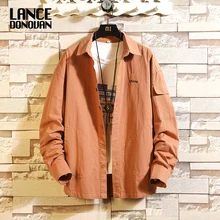 Повседневная Весенняя Осенняя однотонная мужская рубашка с длинным рукавом высокого качества японский стиль свободная уличная одежда размера плюс M-5XL