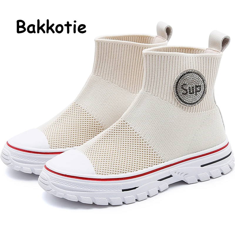 Bakkotie/ г.; детская черная спортивная обувь; Модные осенние мягкие носки для маленьких девочек; дышащие Повседневные высокие кроссовки для мальчиков