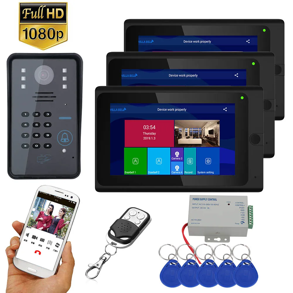 7 дюймов, Wi-Fi, Беспроводной RFID видео-телефон двери дверной звонок Домофон Системы с проводной AHD 1080P камеры - Цвет: SY703B706BGLD13