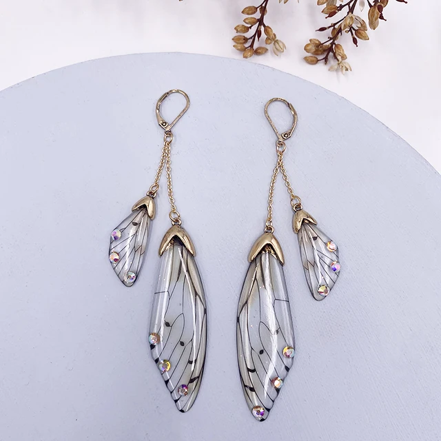Fairy Resin Butterfly Earrings for Women Shining Crystal Flake Double Wing Long Drop Earrings Ladies Wedding Party Jewelry 2020 CP-Brown