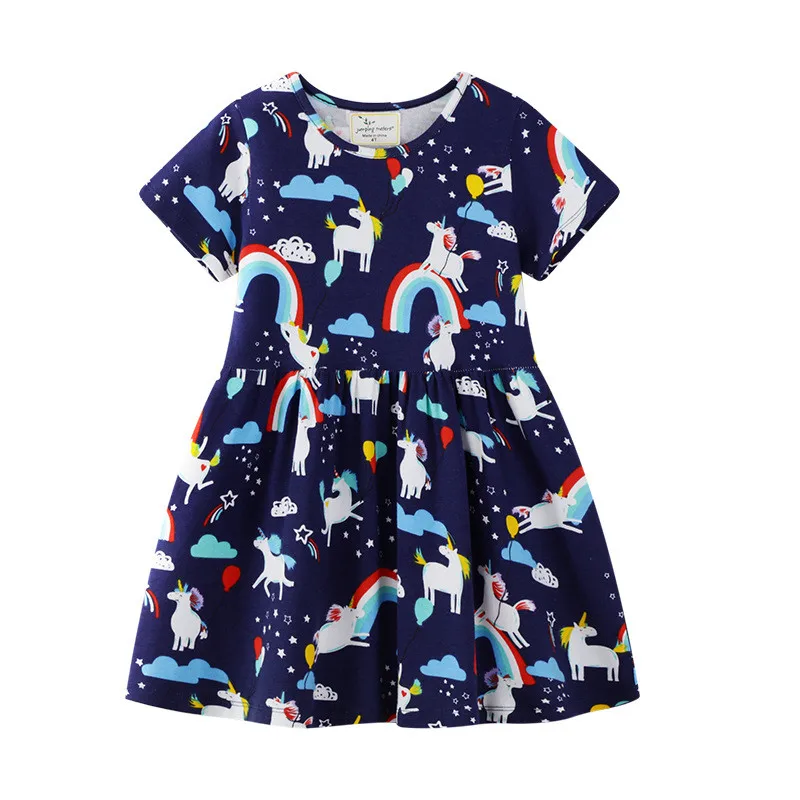 T6455 unicorns От 2 до 7 лет; летнее платье для девочек; коллекция года; Брендовое милое платье принцессы в полоску с принтом; Детский костюм; детская одежда; vestidos; платье для малышей - Цвет: T6455 unicorns