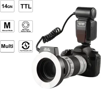 

Macro Ring Light Flash K&F Concept KF-150 E-TTL Speedlite LCD Display Wireless Slave Function with 6pcs Adapter Rings forNikon