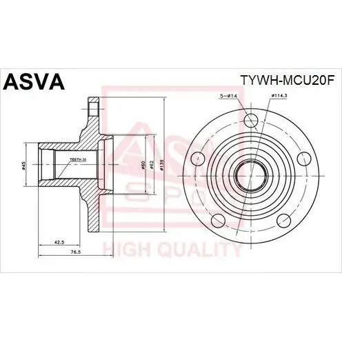 Ступица колеса с интегрированным подшипником ASVA TYWH-MCU20F