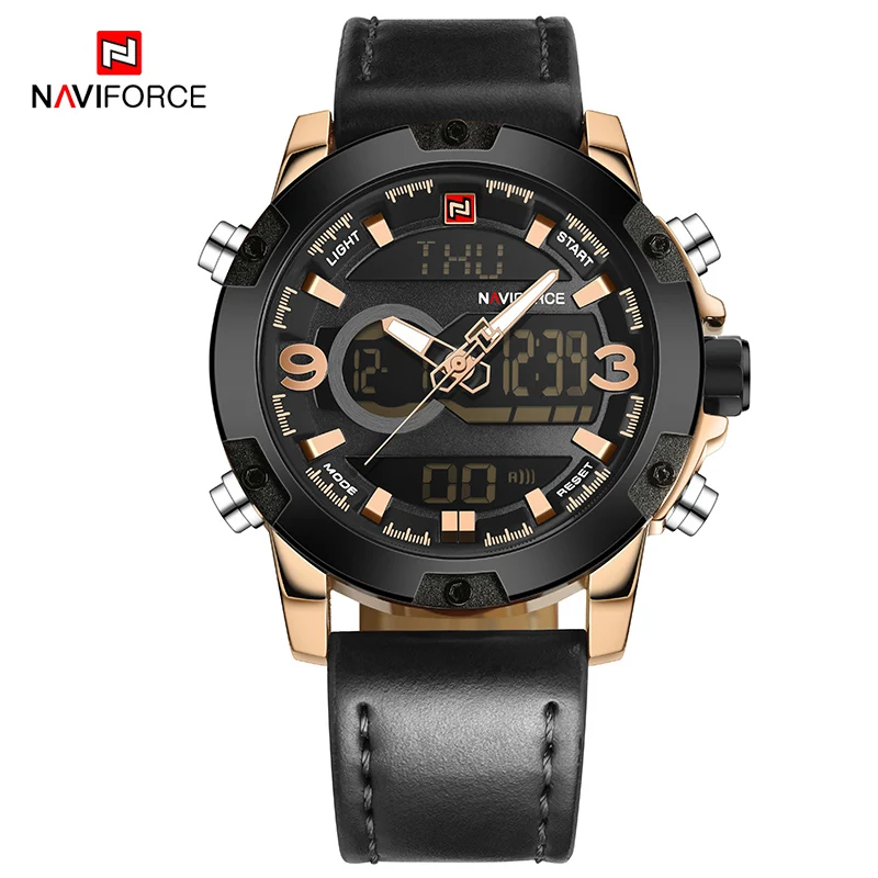 coach men's watches NAVIFORCE Casual Sport Watch for Men Waterproof Luminous Digital Leather Wrist Watch Dual Time Alarm Clock Men Relogio Masculino lige design watch Sports Watches