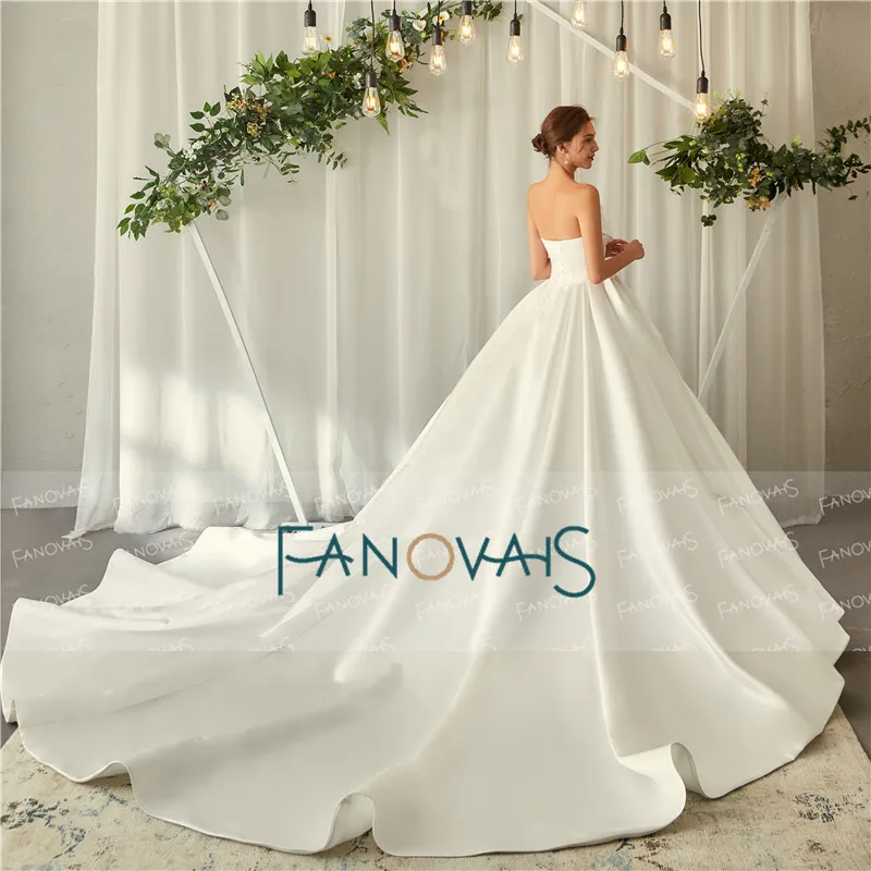 Элегантное свадебное платье цвета слоновой кости с длинным шлейфом vestido de noiva Атласное Бальное платье без бретелек Свадебные платья robe de mariee свадебное платье