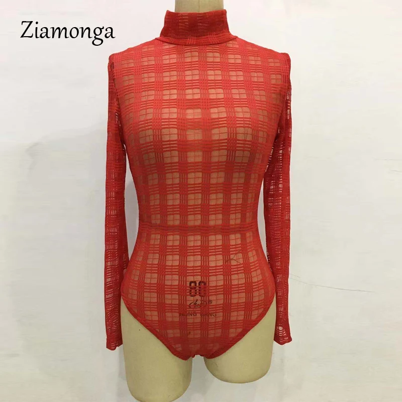 Ziamonga, сетчатый женский комбинезон,, сексуальный, прозрачный, тонкий, вечерние, короткий, прозрачный, длинный рукав, водолазка, кружева, боди