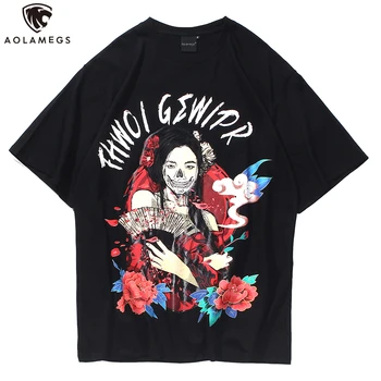 

Aolamegs T Shirt Men Japanese Style Esthetics Geisha Print Short Sleeve T Shirt Summer Harajuku High Street Tees Streetwear men