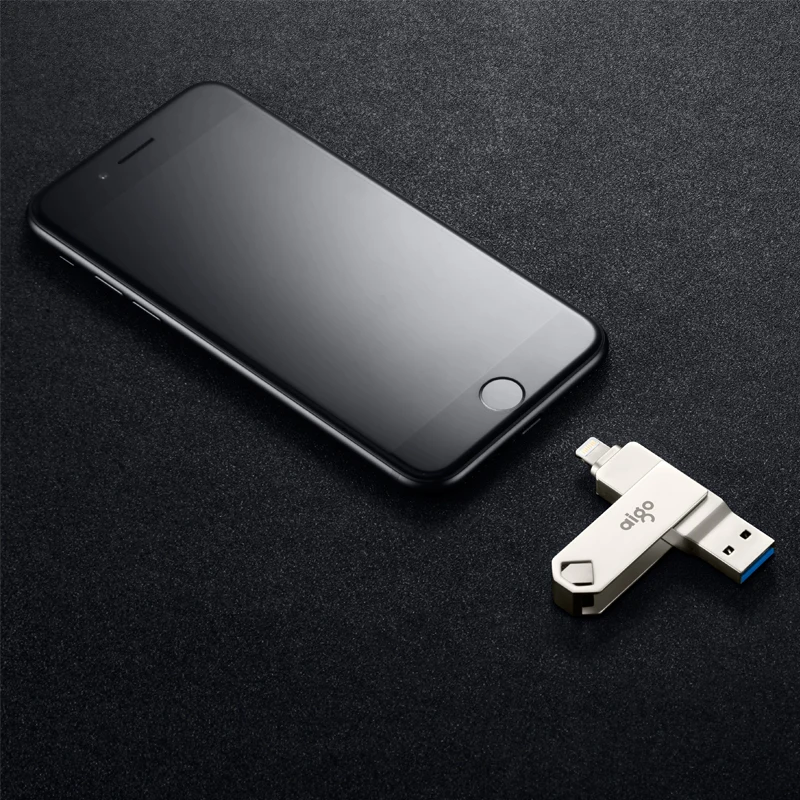 Aigo 128G 360° rotatable dual interface pen drive for iphone metal usb 3.0 high speed usb stuck point design onekey backup usb
