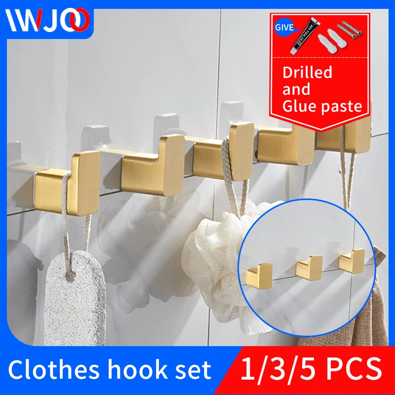 

bathroom coat hooks wall rack golded Wall mounted adhesive hook wardrobe robe hooks on the wall Square clothes hook